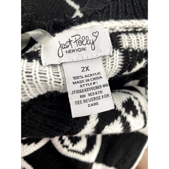 Just Polly Black & White Mini Yin Yang Destructed Sweater Size 2X Juniors - Picture 7 of 9